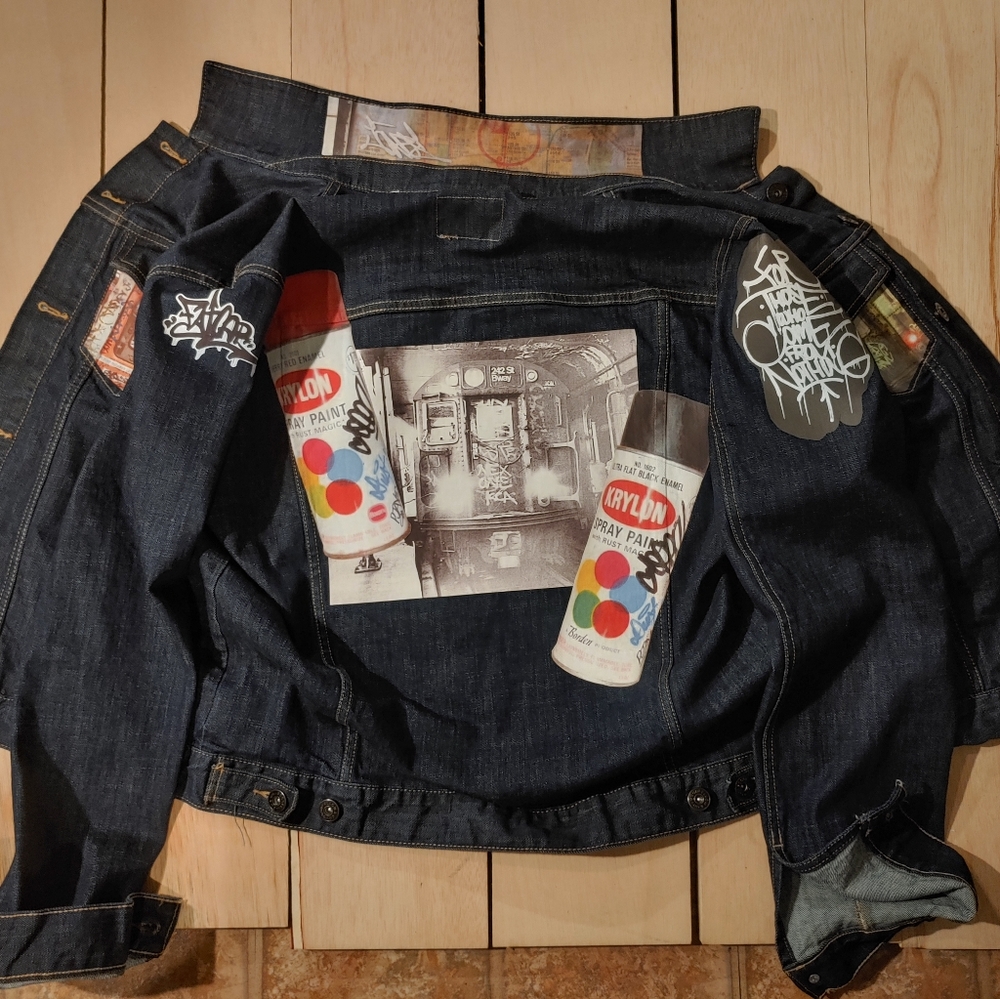 Jean jacket with graffiti
